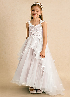 Azazie Darlina Robe Demoiselle D'honneur Fillette Robe Princesse en Tulle Dentelle Ivoire Pétale De Rose image6