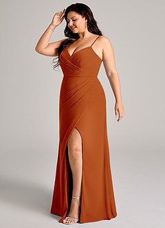 Azazie Maci Bridesmaid Dresses Paprika Sheath Pleated Chiffon Dress image10