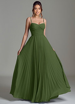 Azazie Catie Robes de demoiselle d'honneur Robe Trapèze en Mousseline de soie Décolleté en cœur Olive image3