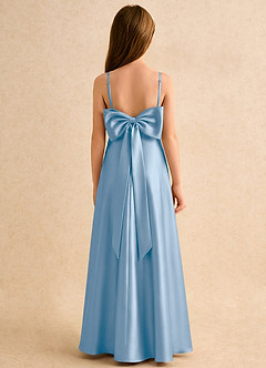 Azazie Joella Girls Formal Flower Girl Dresses Powder Blue A-Line Pleated Stretch Satin Dress image1