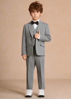 front Oliver Grey Boys 5-Piece Suit With Bow Tie