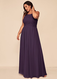 Azazie Ginger Bridesmaid Dresses Plum A-Line Halter Pleated Chiffon Dress image12