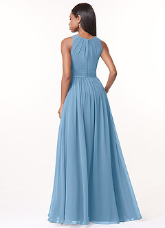Azazie Harper Bridesmaid Dresses Steel Blue A-Line Pleated Chiffon Dress image2
