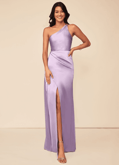 Azazie Maron Bridesmaid Dresses Frosted Lilac A-Line One Shoulder Stretch Satin Dress image1