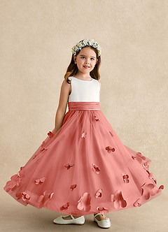 Azazie Vi Robe Demoiselle D'honneur Fillette Robe Trapèze en Tulle Sans manches Rose Saumon image8