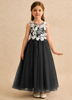 Azazie Mixie Jurken voor bloemenmeisjes Baljurk Jurk van Kant Zwart image5