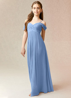 Azazie Kaitlynn Steel Blue A-Line Off the Shoulder Chiffon Dress image4