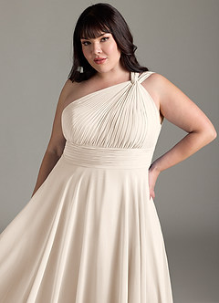 Azazie Charlize Bridesmaid Dresses White Alabaster A-Line One Shoulder Chiffon Dress image6