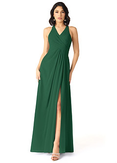 Azazie Danica Bridesmaid Dresses Dark Green A-Line Pleated Chiffon Dress image1