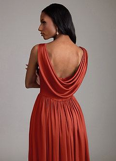 Azazie Novi Robes de demoiselle d'honneur Robe Trapèze en Satin extensible avec poches Rouille image4