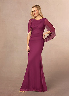 Azazie Belladonna Mother of the Bride Dresses Mulberry Mermaid Scoop Pleated Mesh Dress image3