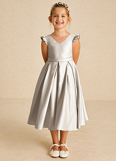 Azazie Francine Abiti da Ragazza di Fiori Abito A-Line in Raso Opaco Fiocco Gelo image2