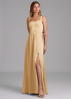 Azazie Rosaline 신부 들러리 드레스 A라인 사이드 슬릿 스트레치 새틴 바닥 길이 드레스 image4