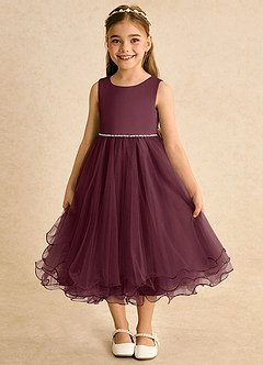 Azazie Lass Flower Girl Dresses Cabernet A-Line Bow Tulle Dress image2