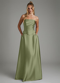Azazie Amina Bridesmaid Dresses Garden Sage A-Line Corset Stretch Satin Dress image1