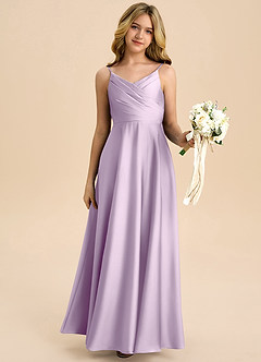 Azazie Bug Junior Linia A Pofałdowany Satyna elastyczna Długość podłogi Młodsza druhna Sukienka image6