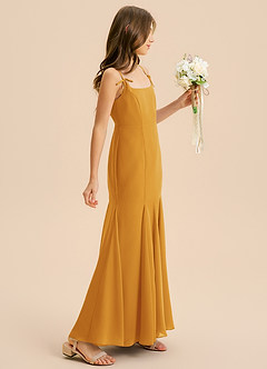 Azazie Evey Junior Abito Sirena in Chiffon Plissettato Caramello image5