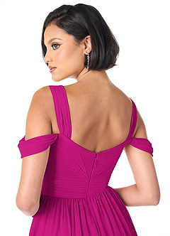 Azazie Lianne Vestidos de damas de honor Vestido de Fucsia de Gasa de Corte En A con Vestidos sin tirantes image6