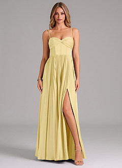 Azazie Tyla Bridesmaid Dresses Lemon Sorbet A-Line Sweetheart Neckline Stretch Satin Dress image1