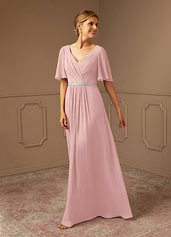 Azazie Tricia Abiti per la Madre della Sposa Abito A-Line in Chiffon con Scollo a V a Pieghe Rosa Cipria image1