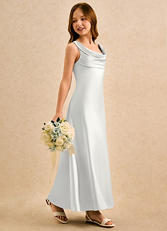 Azazie Raspberry Girls Formal Flower Girl Dresses White A-Line Pleated Stretch Satin Dress image3