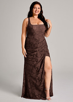 Azazie Mero Bridesmaid Dresses Ganache Sheath Pleated Floral Burnout Dress image10