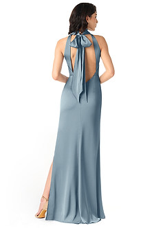 Azazie x Delaney Bridesmaid Dresses Dusty Blue Sheath High Neck Stretch Satin Dress image4