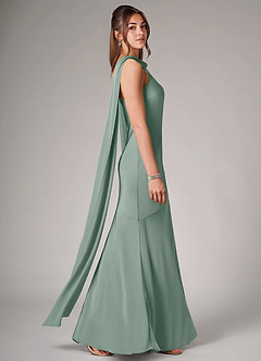 Azazie Kinsley Bridesmaid Dresses Silver Sage Mermaid Side Slit Stretch Satin Dress image6