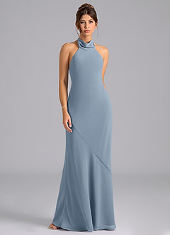 Azazie Velli Bridesmaid Dresses Dusty Blue Mermaid Bow Chiffon Dress image6