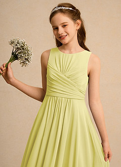 Azazie Ducky Girls Formal 플라워 걸 드레스 A라인 플리츠 쉬폰 발목 길이 드레스 image3