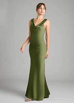 Azazie Rylina Bridesmaid Dresses Olive Mermaid Stretch Satin Dress image4