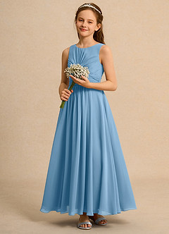 Azazie Ducky Junior Formal Blumenmädchenkleider A-Linie Plissee Chiffon Kleid Stahlblau image6