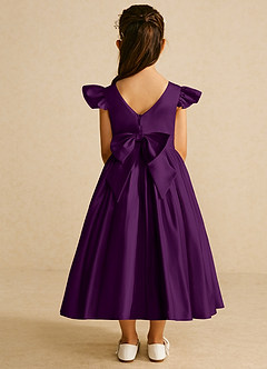 Azazie Violeta vestidos de niña de las flores Vestido de Uva de Satin Mate de Princesa con Lazo image2