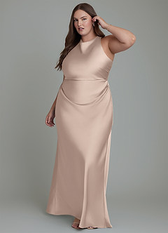 Azazie Evadne Vestidos de damas de honor Vestido Rosa Inglesa de Satén Elástico de Corte Recto con Plisado image5