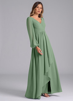 Azazie Omari Bridesmaid Dresses Matcha A-Line Long Sleeve Chiffon Dress image5