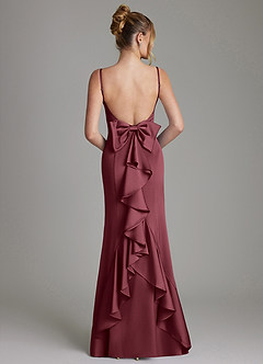 Azazie Zherra Vestidos de damas de honor Vestido Merlot de Satén Elástico de Corte Sirena con Lazo image5