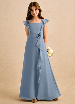 Azazie Soso Girls Formal Blomsterpigekjoler A-Line Plisseret Chiffon Gulv-længde Kjole image5