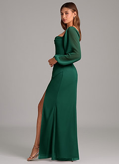 Azazie Brixley Bridesmaid Dresses Emerald Mermaid Long Sleeve Chiffon Dress image3