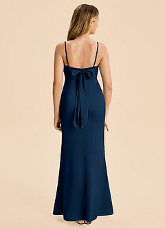 Azazie Mia Junior Robe Sirène en Satin extensible Plissé Bleu Marine Foncé image2