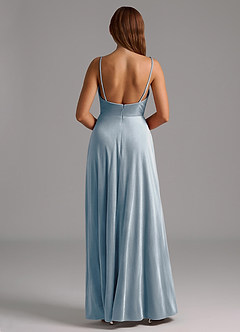 Azazie Sarella Bridesmaid Dresses Dusty Blue A-Line Pleated Velvet Dress image2