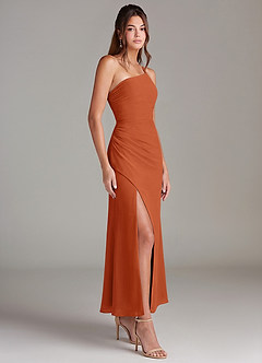 Azazie Eren 신부 들러리 드레스 인어 한쪽 어깨 쉬폰 발목 길이 드레스 image4