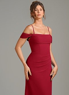 Azazie Jalice Jurken voor bruidsmeisjes Jurk van Chiffon met Zeemeermin Off the Shoulder Scharlaken image2