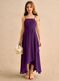 Azazie Twilight Dance Girls Formal Flower Girl Dresses Grape A-Line Pleated Chiffon Dress image3