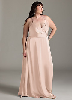 Azazie Davis Bridesmaid Dresses Blushing Pink A-Line Pleated Stretch Satin Dress image9