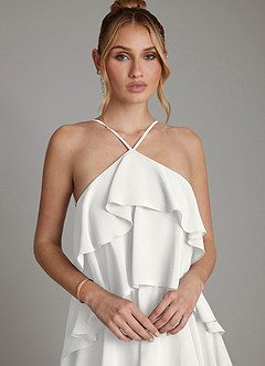 Azazie Deena Brudtärnklänningar Klä av A-Linje i Chiffong Rynkad Vit image3