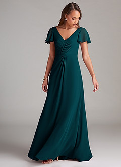 Azazie Soren Bridesmaid Dresses Pine A-Line Ruched Chiffon Dress image5