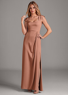 Azazie Laila Bridesmaid Dresses Bronzer A-Line Pleated Stretch Satin Dress image3