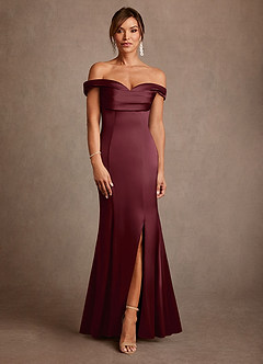 Azazie Boone Mother of the Bride Dresses Cabernet Mermaid Off the Shoulder Stretch Satin Dress image2