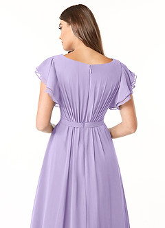 Azazie Daphne Bescheidene Brautjungfernkleider A-Linie Gekräuselt Chiffon Bodenlänge Kleid image5