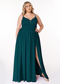 Azazie Rayna Brautjungfernkleider A-Linie V-Hals Gefaltet Chiffon Kleid Kiefer image7